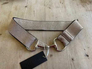 Anademi Stretch Belt with Silver Bit Buckle - Black/Gold Shimmer