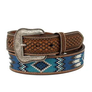 Ariat Men's Southwestern Brown & Blue Embroidered Belt A1038702
