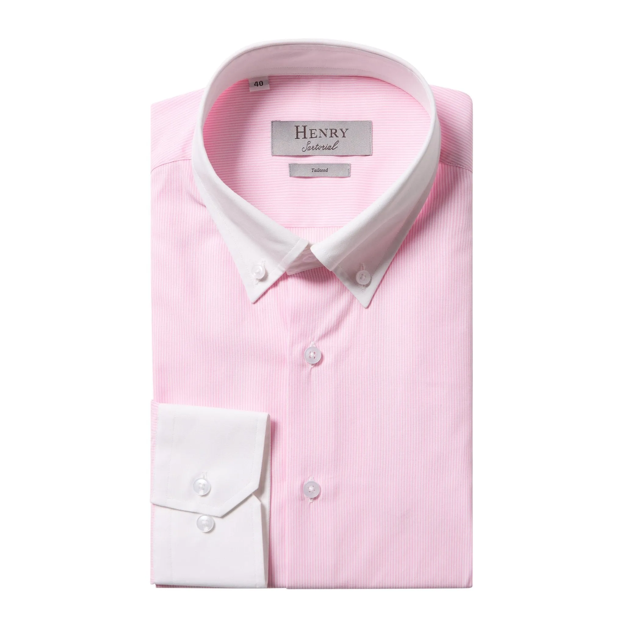 HENRY SARTORIAL White Collar Cuff Shirt PINK/WHITE