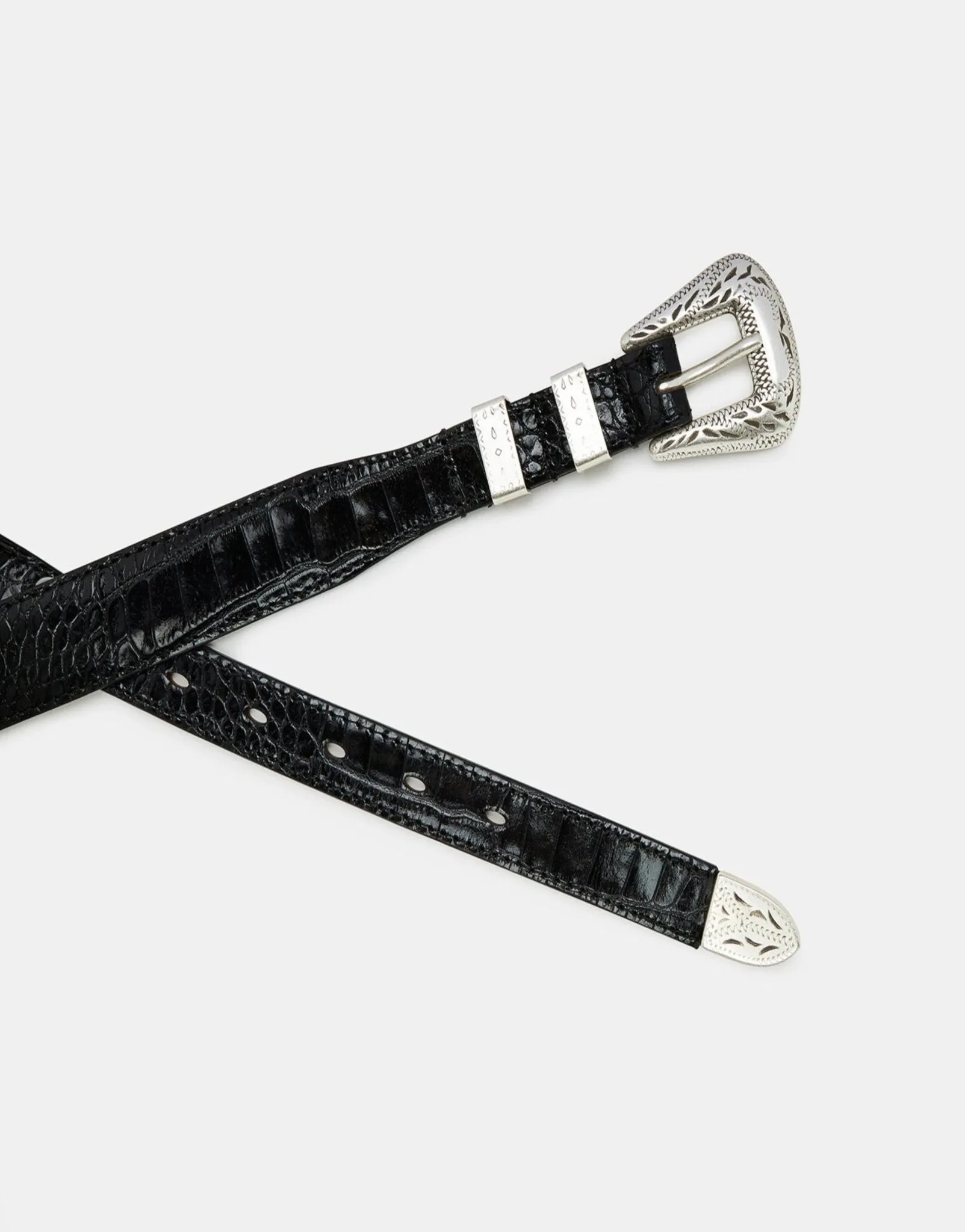 HENRY SARTORIAL X ADRIANO MENEGHETTI Croc Leather Belt BLACK