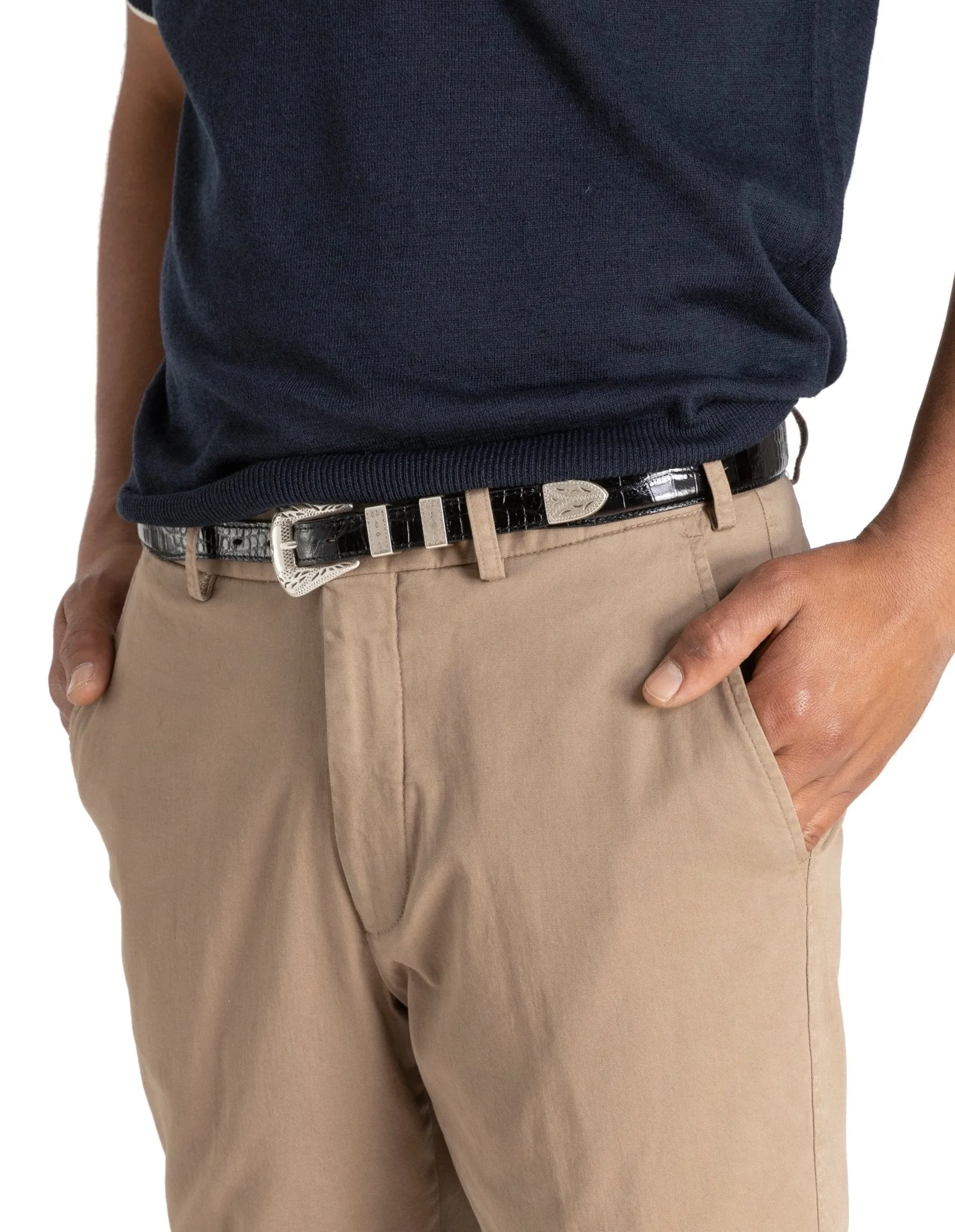 HENRY SARTORIAL X ADRIANO MENEGHETTI Croc Leather Belt BLACK