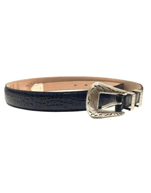 HENRY SARTORIAL X ADRIANO MENEGHETTI Croc Leather Belt NAVY