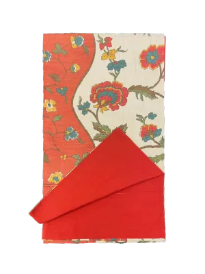 Japanese Kimono Vintage Fukuro Obi - Red and White, Peony, Flower