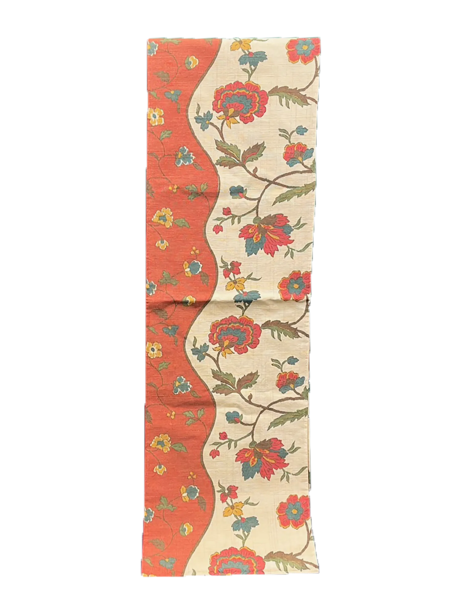 Japanese Kimono Vintage Fukuro Obi - Red and White, Peony, Flower