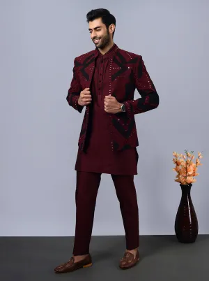 Maroon & Black Jodhpuri Suit | TULA