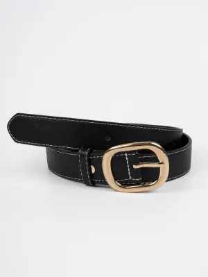 Vegan PU Leather Belt - Meudon - Slim Buckle - Gold / Black - 105cm